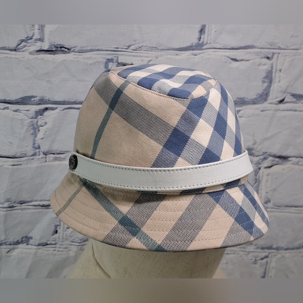 Burberry Women's Bucket Hat Nova Check Blue Cream England Vintage Y2K Medium - Picture 9 of 15